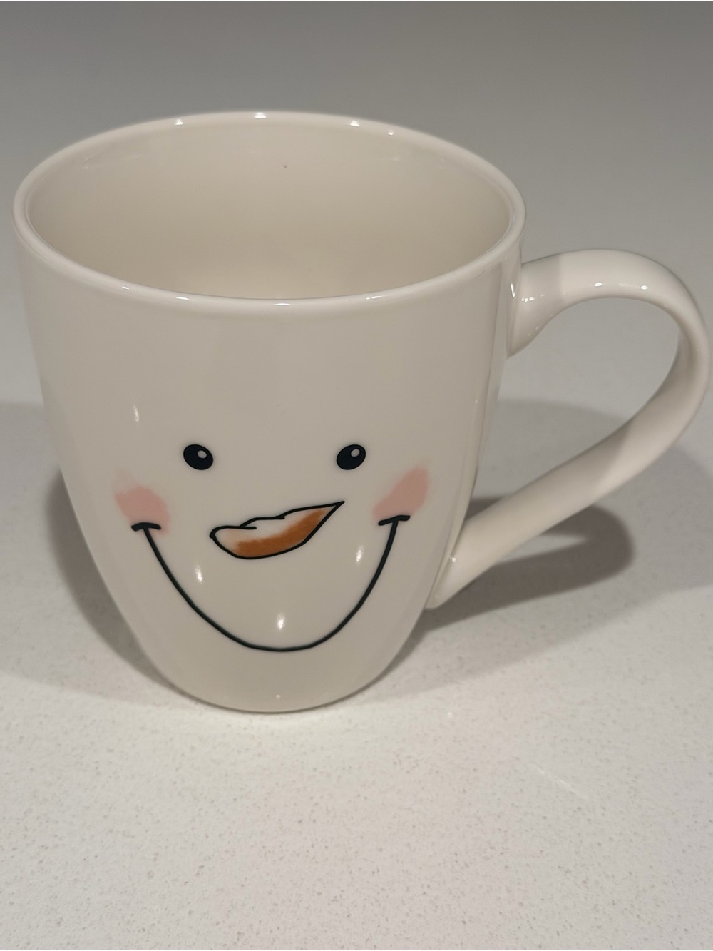 Pfaltzgraff White Snowman Smile Ceramic Mug with Pink Cheeks and Orange Nose